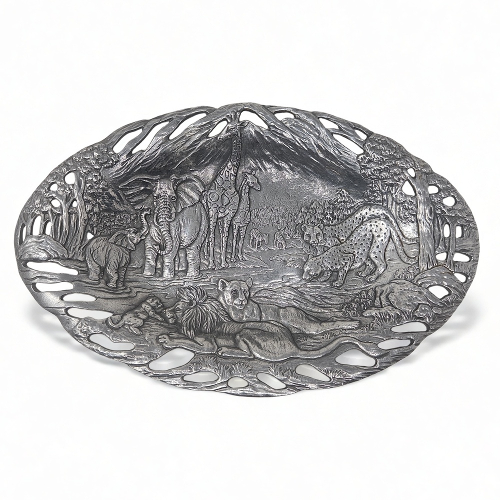 Rustic Boho Arthur Court African Safari Tray 1990 Vintage Cast Aluminum Wildlife